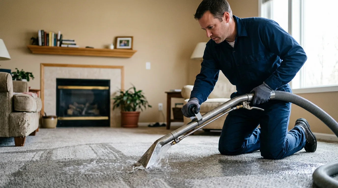 Water damage restoration technician working near Dunkirk, MD